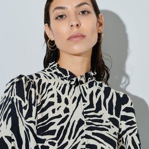 Sister Jane Blouse Black White Graphic Wave Paneled Top SKU 214364